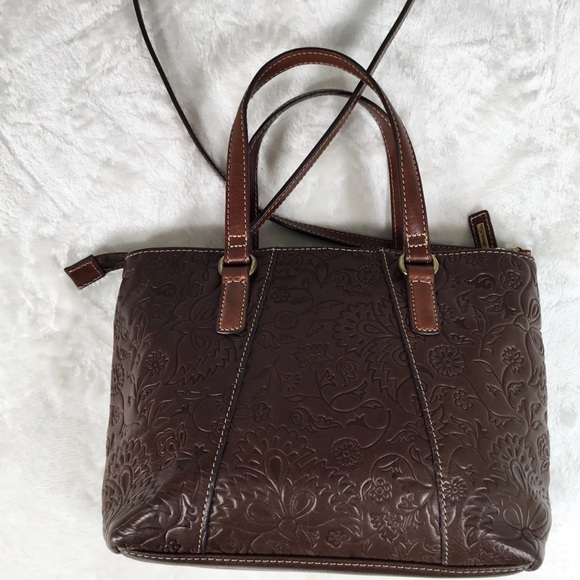 FOSSIL TWO TONED LEATHER EMBOSSED PURSE/HANDBAG - Picture 4 of 13